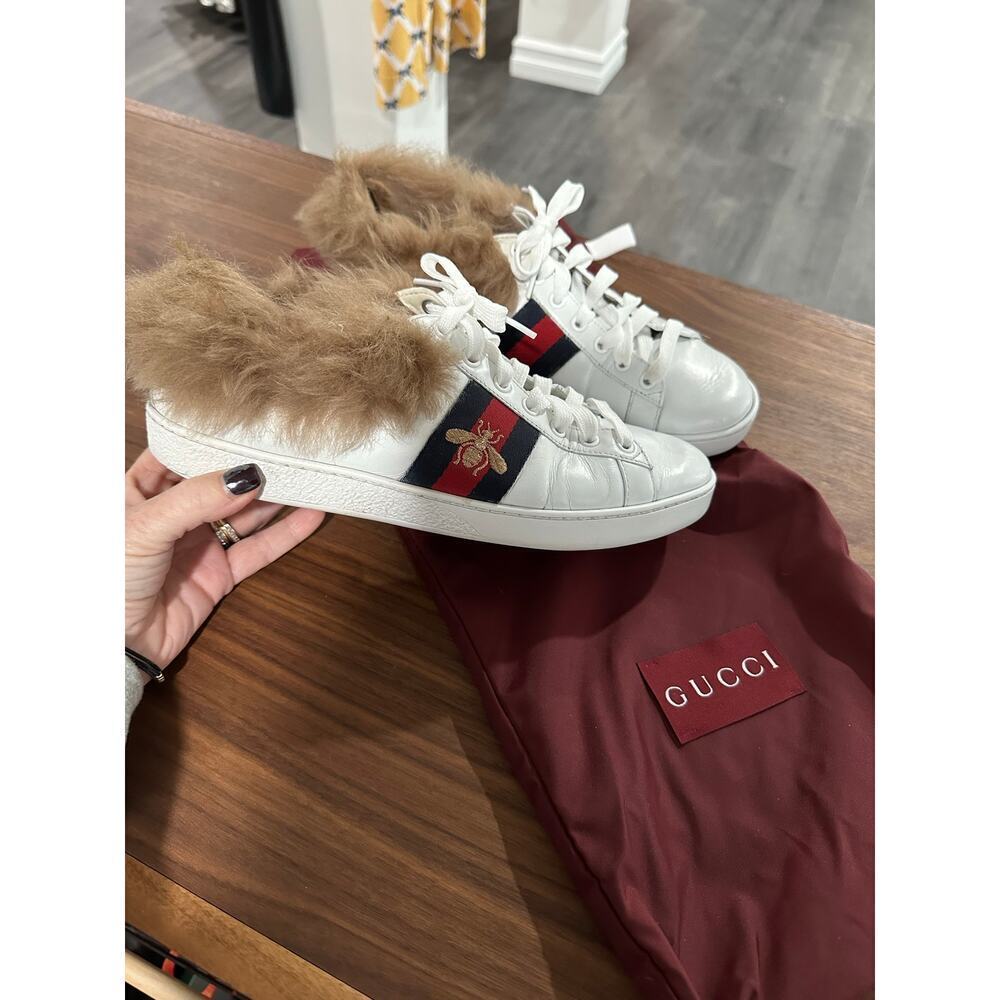 Gucci Ace Sneakers with Genuine Fur Lining Size 38.5